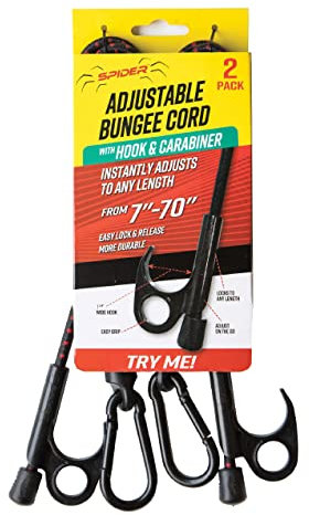 Spider Lot de 2 tendeurs réglables avec Crochet et Mousqueton – Sangles élastiques Robustes pour Camping, bâche, extérieur, Porte-vélos, Bagages et Utilisation Marine – 121,9 cm Non étiré, 17,8 à