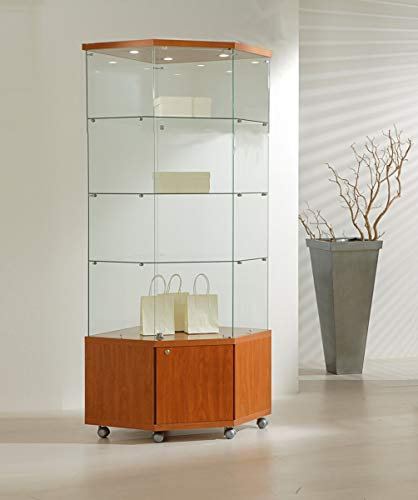MHN Glas-Vitrine ohne Rahmen T 68 x B 68 x H 180 cm - schmale Ausstellungsvitrine Sicherheitsglas - Vitrinenschrank mit Unterschrank abschließbar - Eckvitrine ohne Beleuchtung