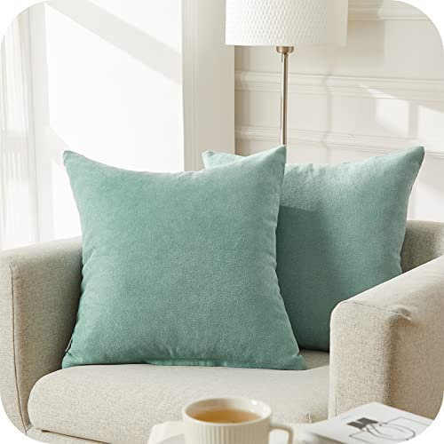 Topfinel Kissenbezug 40x40 cm Mintgrün 2er Set Flauschig Chenille Deko Wohnzimmer Kissenbezüge Kissenhülle Sofakissen Dekokissen Kuschelkissen Zierkissen Für Sofa Bett Garten Balkon Kinderzimmer