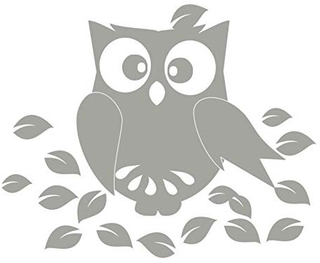 kleb-Drauf® | 1 Eule mit Blätter | Silber - matt | Wandtattoo Wandaufkleber Wandsticker Aufkleber Sticker | Wohnzimmer Schlafzimmer Kinderzimmer Küche Bad | Deko Wände Glas Fenster Tür Fliese
