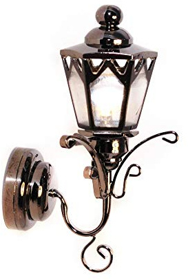 The Miniature Light Company Puppenhaus Schwarz Glänzend Coach Lampe Außen Laterne LED Batterie Wandleuchte