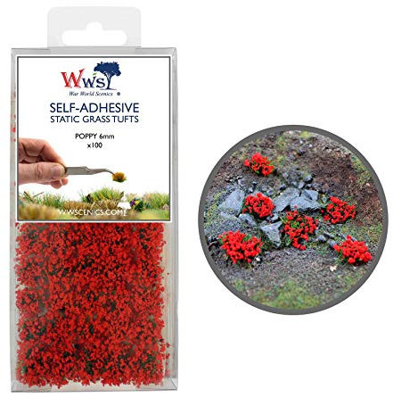 War World Scenics 100 x Ciuffi di Erba Statica Autoadesivi - Papaveri, 6mm - Modellismo Statico Ferroviario Wargame Erbetta Sintetica Diorama Spedizione Tracciata