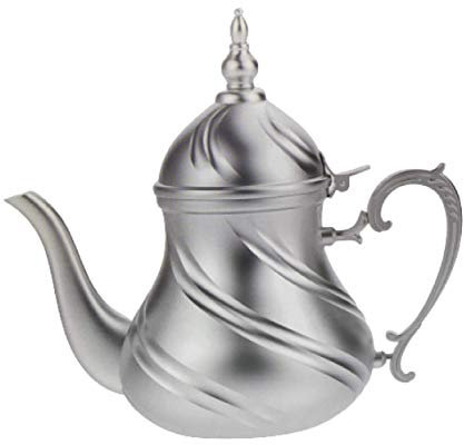 SL Teiera araba realizzata in acciaio inox - Teiera a induzione con filtro integrato autentico tradizionale modello inciso con design classico arabe (argento-1,6 litri)