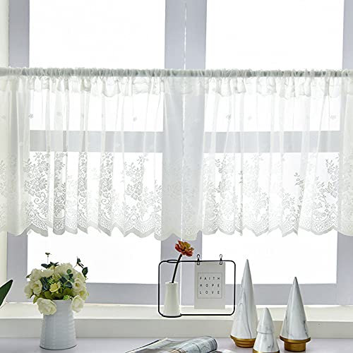 Lsimeru Bistrogardine Landhausstil Vintage Weiß Scheibengardinen Kurzvorhang Küchengardine Shabby Chic Kurzstores Fenstergardinen Küchen Fensterdeko Cafe1 Stück, 50x100cm