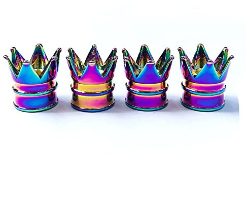XZMALZYC 4 stücke Ankommen Bunte Aluminium Krone Auto Reifen Ventil STEM Caps Reifen Luftstaubkappen LKW Fahrrad Rad Auto Ventilkappe (Color : 4 pcs Neon Color)