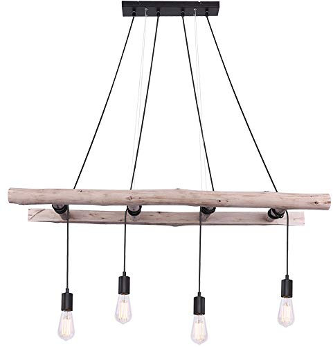 Pendelleuchte Holzbalken Hängelampe Retro Holz Esszimmerlampe hängend 4 Flammig, Leiter Optik, 4x E27, LxBxH 115 x 30 x 192 cm