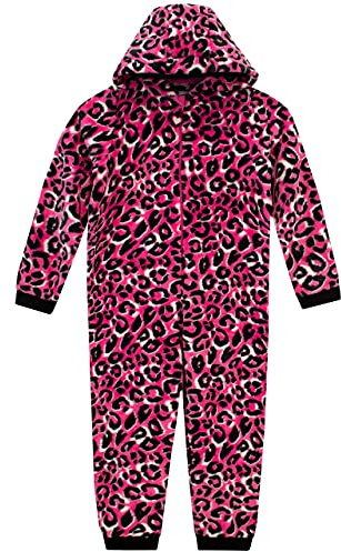 Harry Bear Leopard Print Onesie | Hooded Girls Onesie | Fluffy Onesies For Girls | Pink 5-6 Years