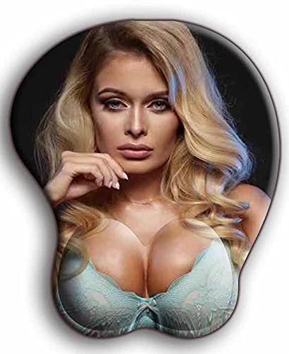 Sexy Mousepad Silikon Handauflage 3D Boobs Brüste Girl Blond Blau