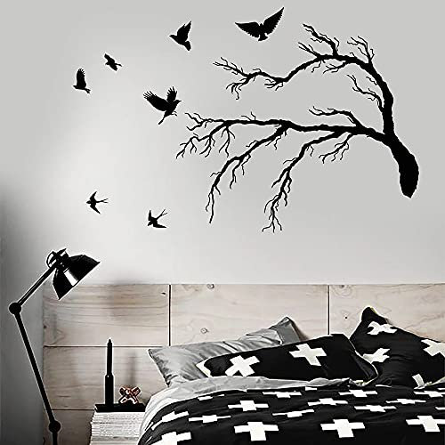 QIANGTOU Lustige Vinyl Wandtattoo für Schlafzimmer Vogelschwarm Gothic AST Stil Wandaufkleber Dekor Esszimmer Cafe Dekoration 54x81cm