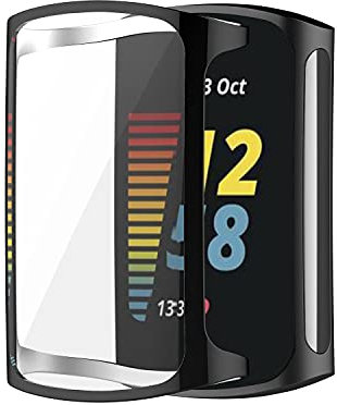 Colorful Uhrengehäuse Für Fitbit Charge 5 Schutzhülle - All-Inclusive TPU Luxus Kristall Hülle Stoßfest Anti-Kratz Abdeckung Ersatz Protection Zubehör Case Cover (Schwarz)