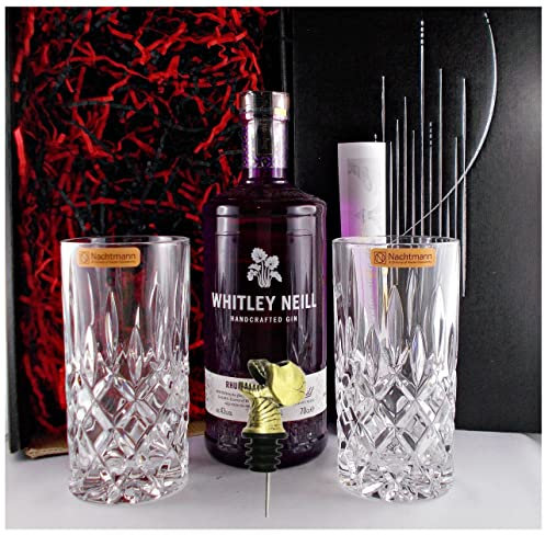 Geschenk Whitley Neill Rhubarb & Ginger Gin + 2 Gläser + Ausgießer Totenkopf