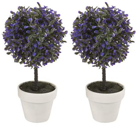 URBNLIVING 2Pc Decorative Artificial Topiary Box Tree Plant Indoor Outdoor Set (Medium 27CM, Lavender)