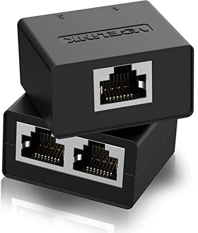 VCELINK Lan Splitter 1 auf 2 Gleichzeitig, Verteiler CAT6 CAT5E CAT5 Ethernet , 1 zu 2 Buchse zu Buchse RJ45 für Router, Computer, 1 Paar