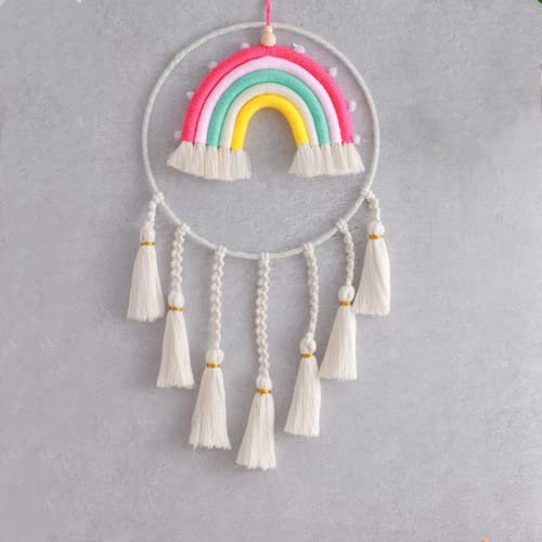 FANXIYA Regenbogen Wandbehang Kinderzimmer Handgewebte Makramee Regenbogen Wanddeko mit Ball Boho Für Kinderschlafsaal Deko Bohomian babyzimmer (A9)