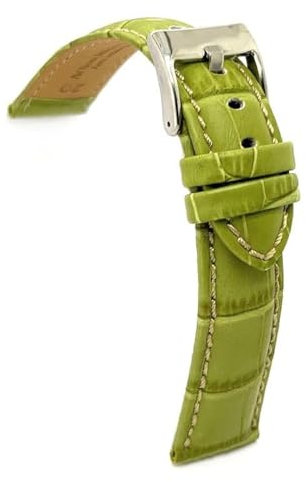 diloy Sportliches gepolstertes Uhrenarmband Rindsleder Krokoprägung quadratisch weiße Naht – Größen 14mm 16mm 18mm 20mm 22mm 24mm 26mm 28mm 30mm – Elegant 378 Grün 30mm