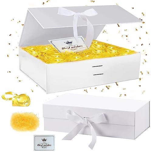 Geschenkbox,Geschenkbox mit Deckel,Geschenkbox mit Schleife Tiefe,Geschenkbox Set,Grußkarten,Raffia Hamper Shreds,für Hochzeit Geburtstag Weihnachten