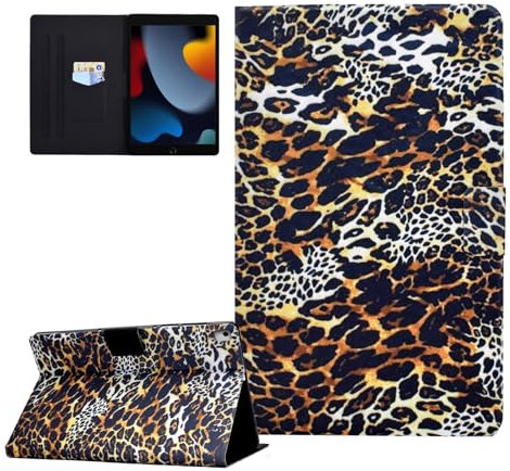 Funda para iPad 10,2 Pulgadas 9.ª/8.ª/ 7.ª Generación 2021/2020/2019 Modelo, Protectora Carcasa Cover con Auto-Sueño/Estela para iPad 9a/8a/7a Gen 10.2, Estampado de Leopardo