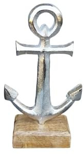 Seaside No.64 - maritimer Dekoaufsteller gerader Anker aus Aluminium auf Mangoholz-Sockel - Zeitlose Wohndekoration zum Hinstellen und Dekorieren auf Kommode, Sideboard, Fensterbank (mittel - 19cm)