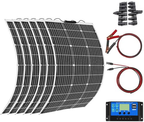 Aysolar 600W 12V Kit Paneles Solares Flexibles 6x100W 18V Monocristalino Placa Solar y 60A Controlador de Cargador para Caravana, RV, Furgonetas, Barco,Yate,carga de Baterías