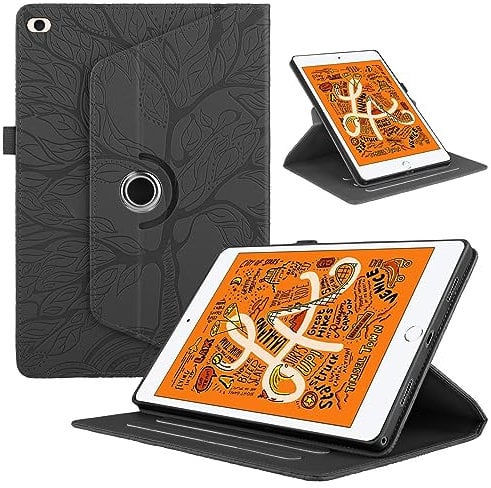 Coque pour iPad Mini 5/4/3/2/1 (7,9 Pouces, Modèle 2019/2015/2014/2013/2012), Etui Premium Cuir PU Rotatif à 360 Antichoc Degrés Flip Case Cover Fonction Support Housse - Noir