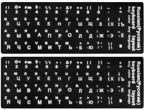 XHLWZR 2PCS Laptop Keyboard Letters Stickers Russian, Computer Keyboard Stickers, Non Transparent Black Stickers with White Letters, Keyboard Laptop Stickers English, for Standard and Laptop Keyboard