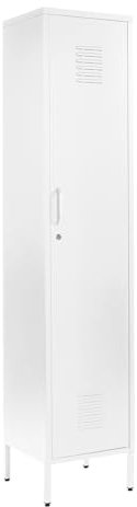 MMT Furniture Metal Locker Cabinet with Lockable Storage Cupboard Slim One Door (White, 180 cm)