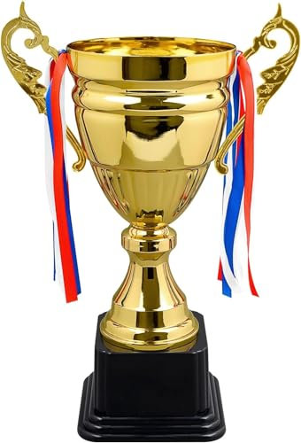 Large Gold Trophy Cup for Sports Tournaments, 38CM Metal Gold Trophies Party Favors, First Place Winner Award Trophies Cup for Soccer Football League Match Trophy (Gold, 15in)