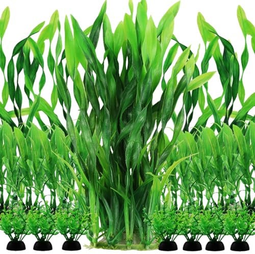QUOZUO Aquarium Plants, 20pcs Fish Tank Decor Green Plants Artificial Aquarium Decorations for Household and Office Aquarium, Small to Large