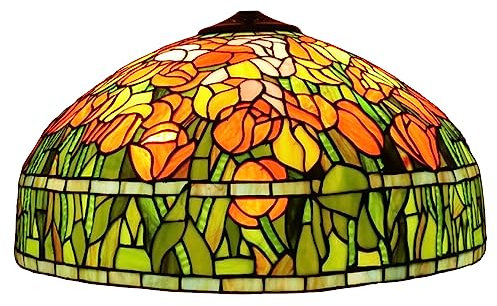 Abat-Jour de Remplacement en Forme de Tulipe en vitrail Tiffany, 50,8 cm, Motif Tulipe Rouge, Abat-Jour Traditionnel en Verre teinté Fait à la Main pour lampadaire, Lampe de Table, plafonnier, lustr