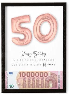 DEL MÀ Unique & Personal Deine erste Million Geschenk 50. Geburtstag personalisiert mit Namen Bilderrahmen Geldgeschenk Verpackung DIN A4 inkl. Rahmen (Rosegold, 50. Geburtstag)