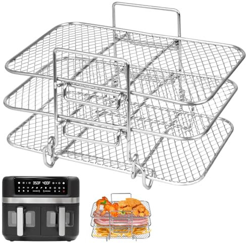 Rack per friggitrice ad aria a 3 strati per Ninja Tower Doppia friggitrice ad aria Rack rettangolare per friggitrice ad aria in acciaio inossidabile Griglia per friggitrice ad aria griglia Accessori