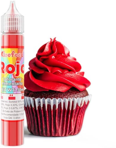 Colorante Alimentario - 30ml Colorante Alimenticio Líquido, Concentrado Food Dye para Slime Making, Fondant, Icing, Macaron, Reposteria (Rojo)