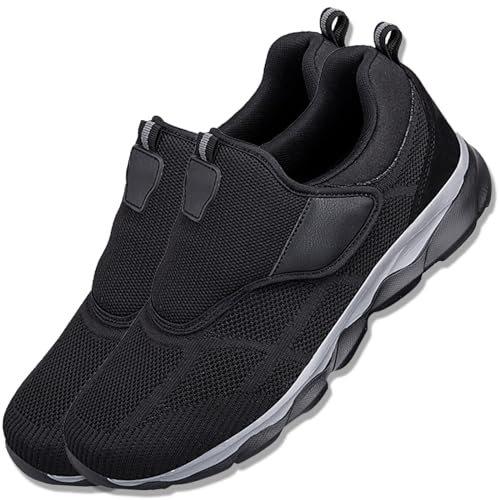 AEHO Chaussures Diabétiques Hommes sans Lacets Baskets de randonnée en Plein air Chaussures Extra-Larges pour Pieds Gonflés Chaussures De Marche Ajustables,Noir,41/255mm