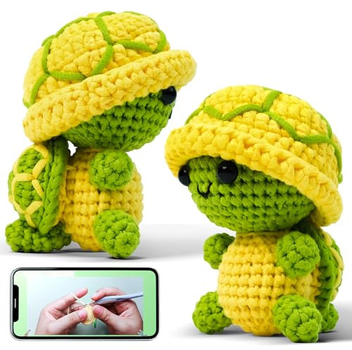 Y-times Häkelset für Anfänger, DIY-Schildkröten-Häkelset, Häkeln lernen für Erwachsene und Kinder, Tier-Strickset, Zubehör inklusive Garnhaken, mit Schritt-für-Schritt-Video-Tutorials