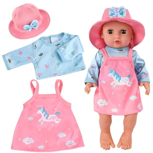 Kleidung Outfits für Baby Puppen, Puppenkleidung für Babypuppen, Kleidung Bekleidung Outfits für Baby Puppen, Puppenkleider Set mit Hut Langarm Rock Puppenzubehör für 35-45 cm New Born Baby Puppen