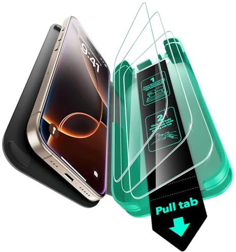 ESR Protector Pantalla para iPhone 16 Pro Max, Templado 9H+, Sin Burbujas Ni Polvo, Amorite Cristal Templado Protección Grado Militar, No Astilla, Duradero, Herramienta Instalación Fácil Mejorada