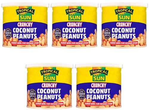 Tropical Sun Crunchy BBQ Peanuts 140g Pack of 5 High Protein Sweet Cocos Flavour Roasted Nuts Vegan Nibble Snack with Welari Thank You Card | (5pack) (700g)