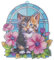 Ideen mit Herz Diamond-Painting-Fensterbild | Glaskunst-Optik | Dekoration & DIY | Material: PET (Katze mit Blumen)