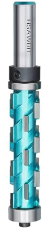 Flush Trim Spiral Router Bit with 1/2 inch Shank,3/4 Inch Cut Dia. & 65mm Cut Length, Carbide Double Bearing Router Cutter Bit
