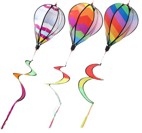 KITANDOVE 3 Pièces Moulin à Vent Arc-en-Ciel Tourbillon de Jardin éolienne en montgolfière girouette Suspendue Ballon à air Chaud pendentifs Ballon décors de Ballons en Spirale Plastique