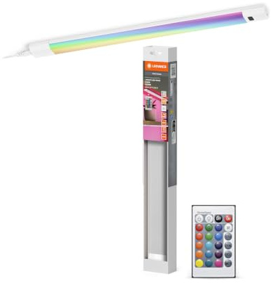 LEDVANCE Linear Edge Sensor Hochvolt-Unterbauleuchten mit RGBW Technologie, 30 cm, wählbare Lichtfarbe RGBW, dimmbar, 8 W, 460 lm, 3000 K, warmweiß, weißes Aluminium, IP20, mit weißer Fernbedienung