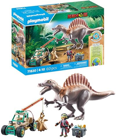 PLAYMOBIL | Dinos | Spinosaurus-Angriff auf Dino-Ausgrabung | Dinosaurier Spielset | Actionspielzeug | Abenteuer Spielzeug für Kinder ab 4 Jahren | 71820