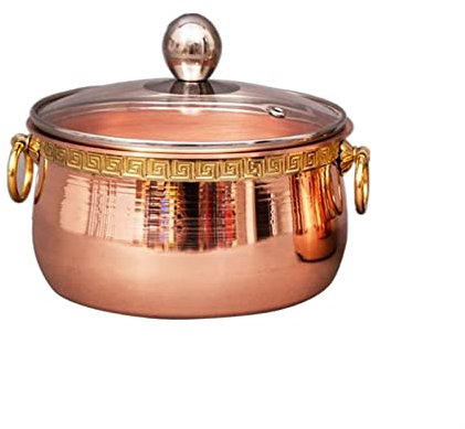 Suppentopf, Topf aus reinem Kupfer mit Glasdeckel, Goldener Eintopf, Dampfsuppe, violetter tiefer Schmortopf, Dampfgarer, handgefertigter Suppentopf, heiße Töpfe, Topf, Auflauf