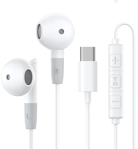 Auriculares con Cable, Auriculares USB C para iPhone 15 16 Pro Max, A-uriculares Tipo C, Auriculare In Ear Cancelacion Ruido con Micrófono y Control de Volumen para Galaxy S24 Plus Ultra S23 Ultra S22