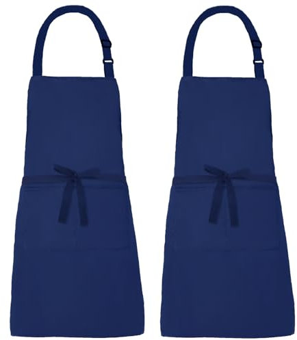 XIEJINJIA 2 Piezas Delantales Gruesos de Lona Resistente al Agua Ajustables con 2 Bolsillos Hombres y Mujeres Delantal de Cocina para Hornear Cocinar Restaurante Jardín Azul Oscuro