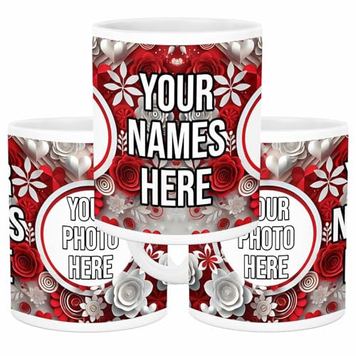 lepni.me Personalised Mug with Your Own Name Photo Text or Initial | Custom Ceramic Cup for Coffee Tea | Birthday Gift with Heart (Magical Flowers)