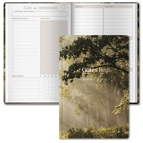BIROYAL Undatierter Wochenplaner: 180°-Flachöffnung | Terminplaner A5 | wöchentlicher Terminkalender mit To-Do-Liste, großem Notizfeld | 128 Seiten Terminplaner auf Deutsch mit Hardcover | Planer