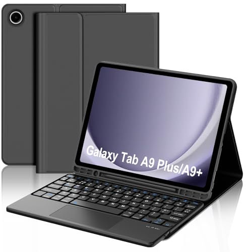 FOGARI Case with Trackpad Keyboard for Samsung Galaxy Tab A9 Plus / A9+ 11'' 2023,Detachable Bluetooth Touchpad UK Version Keyboard for Galaxy Tab A9 Plus, Black