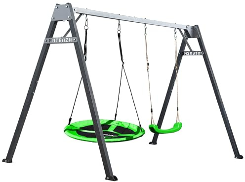 Potenza Kinderschaukel mit Nestschaukel und Schaukel-Sitz Verzinktes Schaukelgestell Doppelschaukel für Kinder und Hängematte Gartenschaukel Schaukelgerüst Schaukelset Metallgestell 250x207 cm