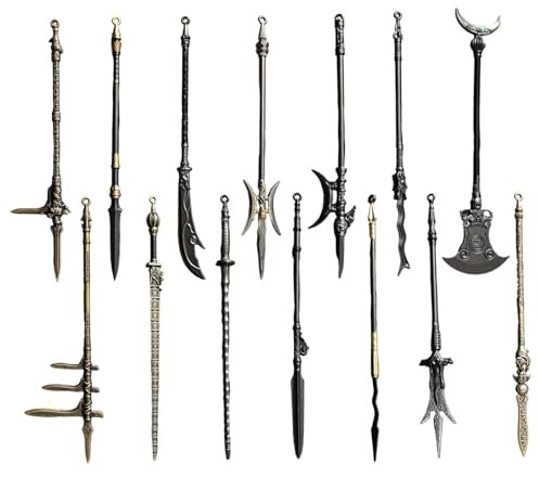 Mini Toy weapons, 14Pcs Knight Weapons Toy Set, 5 Inch Zinc Alloy Miniature Includes Lance, Halberd, Spear, Dagger-Axe